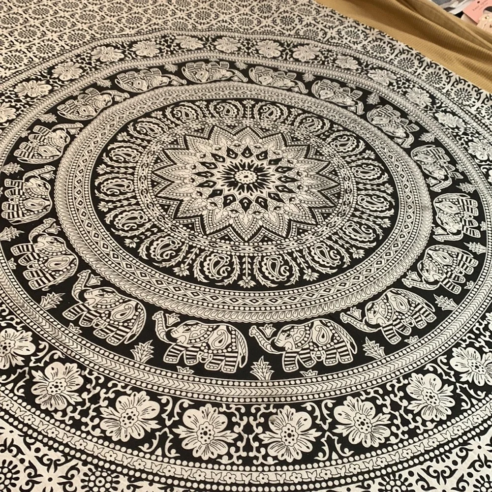 Handmade Black and White Elephant Tapestry made in India. 80” X 52”